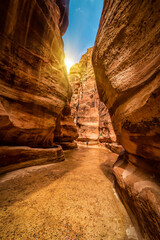 Path in beautiful canyon Sig in ancient city Petra. Jordan