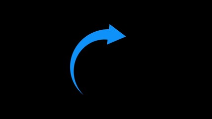 Blue curved arrow pointing right on a black background image photo