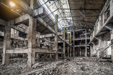 Ruins of old abandoned factory. Industrial landscape