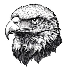 Eagle head art monochrome illustration intense eyes sharp beak detailed feathers powerful bird symbolic strength