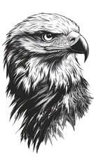 Hand drawn eagle head illustration bold lines detailed feathers monochrome art strong beak sharp eyes power