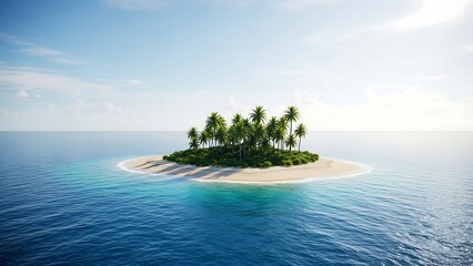 Tropical island with palm trees ocean.