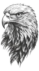 Majestic eagle head drawing monochrome sketch powerful bird ink feathers bold strokes sharp beak intensity