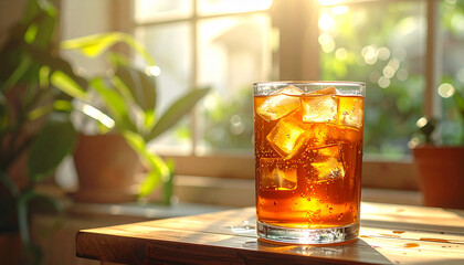 Authentic Close-Up of Sweet Iced Tea in Simple Clear Household Glass