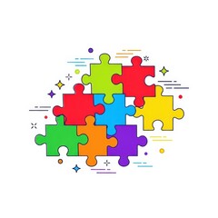 Colorful Puzzle Pieces Arranged Together.