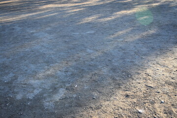Long Shadows on Empty Park Ground with Natural Texture and Copy Space