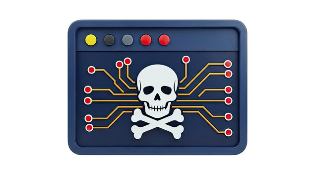 Cybersecurity Threat: Skull and Circuit Board Icon - Powered by Adobe