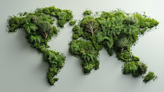 World map made of lush greenery and trees representing global environmental education for world wildlife day awareness and nature conservation - Powered by Adobe