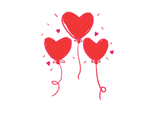 Red heart balloons isolated on transparent background..