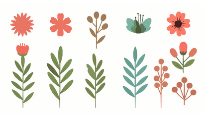 Flat flower and foliage vector collection with cute botanical elements © MdShohagAhammad
