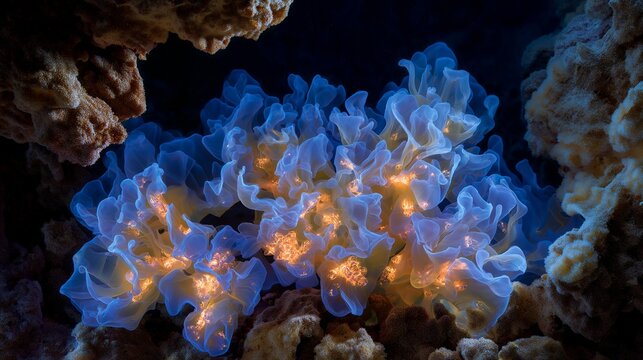 A marine chemist collecting water samples from hydrothermal vents in a deep-submergence vehicle, blue flames of mineral-rich fluid dancing in the darkness &mdash; extreme underwater environments,
