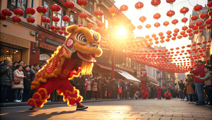 Chinese Lion Dance Festival Street Scene