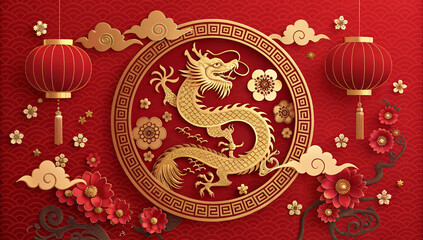 Golden Dragon Circular Ornament (Chinese New Year)