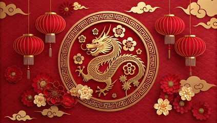 Golden Dragon Circular Ornament (Chinese New Year)