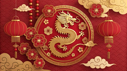 Golden Dragon Circular Ornament (Chinese New Year)