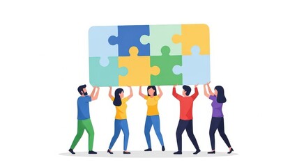 Diverse Team Assembling Puzzle Pieces Together.