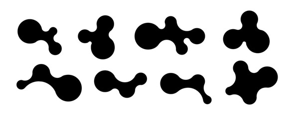 Metaball shapes with connected dots and morphing blobs. Geometric fluid organic metaball forms. Logo Vector