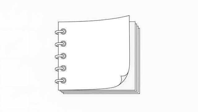 A stack of blank white paper sheets with a spiral binding on the left side, one page curled