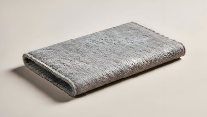 Gray Leather Wallet on Beige Surface.