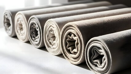 Rolled Up Carpets in Various Colors and Textures.