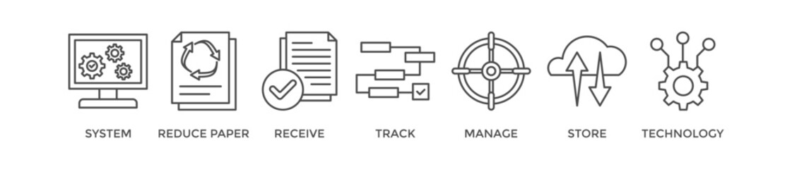 Document management banner web icon vector illustration concept with icon of system, reduce paper, receive, track, manage, store, cloud and technology