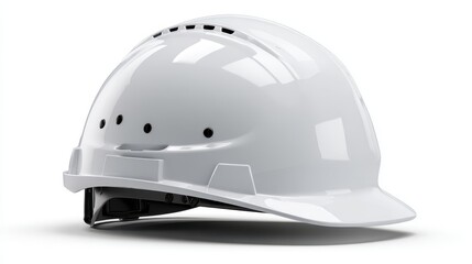 Fototapeta premium Studio-style white hard hat in profile with soft shadows on white surface