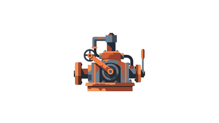 Fototapeta premium A stylized illustration depicting an industrial machine. The artwork uses a flat design aesthetic with visible grunge texture adding character