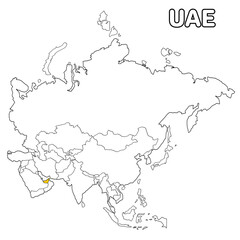 Fototapeta premium UAE country highlighted in yellow on Asia continent map detailed vector illustration, for projects and presentation 
