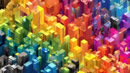 Colorful abstract cityscape isometric view graphic