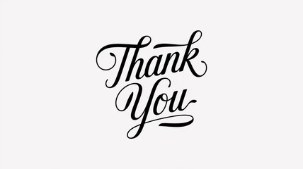 Elegant black and white calligraphic design of 'thank you' on a clean background.