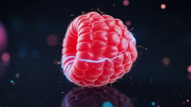 Striking Raspberry Composition with Neon Accents and Reflective Surface Artful Presentation