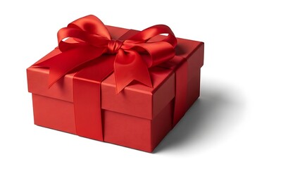 Obraz premium Red gift box with a ribbon bow on white background