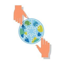 Hands Assembling Puzzle Globe Together.