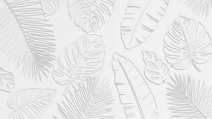 White Background with Tropical Leaves Pattern.
