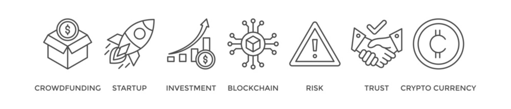 ICO banner web icon vector illustration concept of initial coin offering with icon of crowdfunding, startup, investment, blockchain, risk, trust and cypto currency