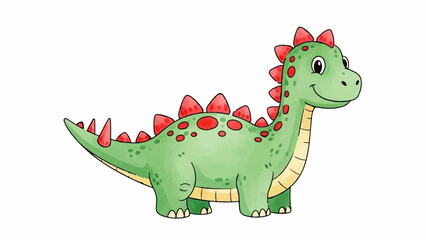 Obraz premium A cute, cartoon green dinosaur with red spikes and spots, smiling