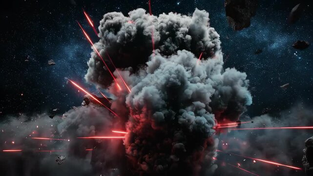 Asteroid Explosion in Deep Space with Debris.