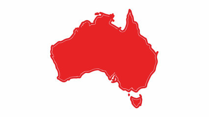 A bright red outline of Australia on a white background