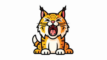 A cute, cartoonish lynx with yellow fur, dark spots, and tufted ears, is roaring