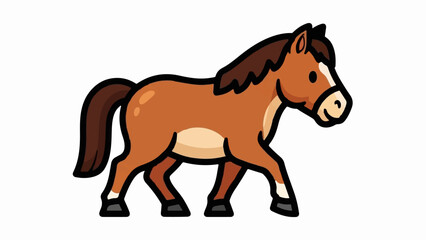 Obraz premium A cute, stylized brown horse illustration with a dark mane and tail, walking right on a white background