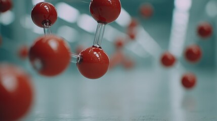 Medium shot of a holographic 3d molecular structure projection on a lab screen with a sterile white laboratory background and copy space on the right, showcasing cuttingedge scientific visualization