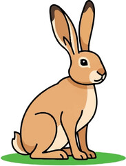 Obraz premium A cartoon hare with long ears and brown fur sits on a green grassy patch