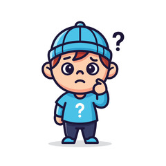 Obraz premium Confused Cartoon Boy Character with Question Mark