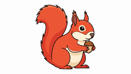 A cheerful cartoon squirrel with a bushy tail holds an acorn © Bobi