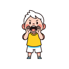 Obraz premium Angry Boy Shouting Loudly, Holding Hands Around Mouth, Isolated on White Background