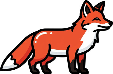 Fototapeta premium A cartoon fox with vibrant orange fur and a bushy tail stands alert