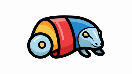 A charming cartoon creature with a segmented, colorful body and a light blue head, possibly an armadillo