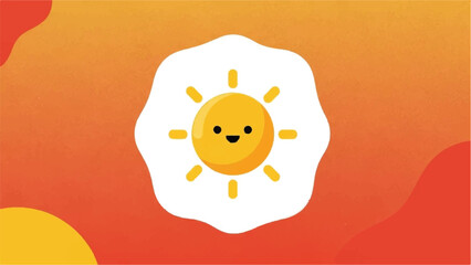 A cheerful sun character with a smiling face, set against a vibrant orange gradient background