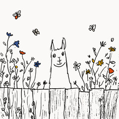 Obraz premium Playful Llama Surrounded by Colorful Wildflowers