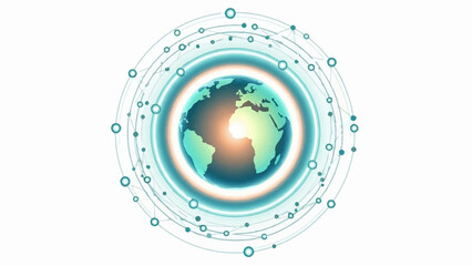 A glowing globe encircled by a network of lines and nodes, suggesting global connectivity and data